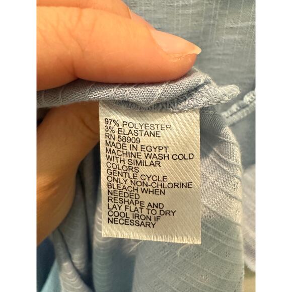 CHELSEA & VIOLET | Light Blue Scoop Neck Pointelle Bow Short Sleeve Top | Large - Picture 6 of 6